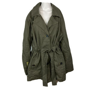 Yoki Jacket Womens Sz 3XL Olive Green Belted Trench Coat NWT Vented Lined Cotton